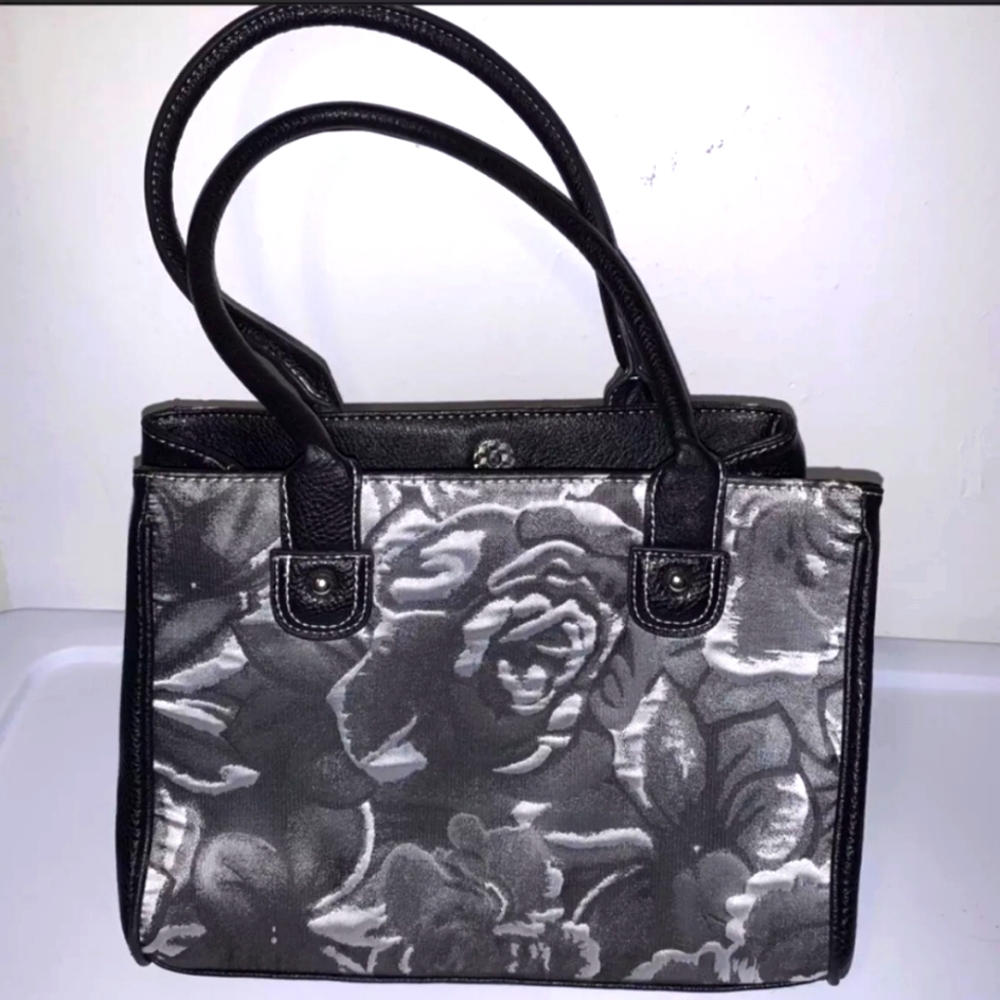 Wilsons leather black and silver floral handbag